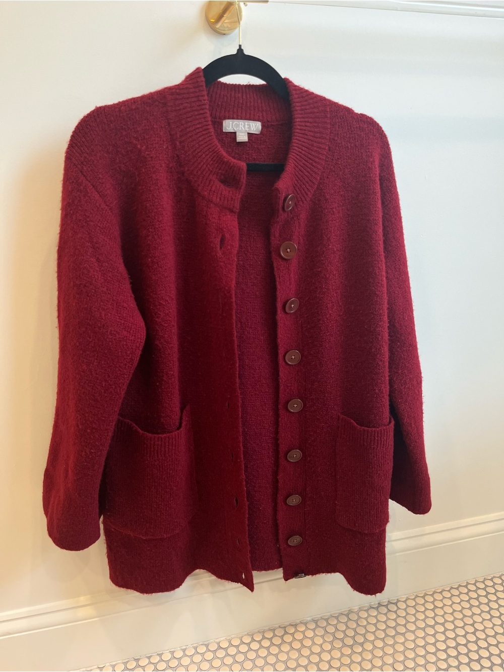 J. Crew Burgundy Button-Up Knit Cardigan